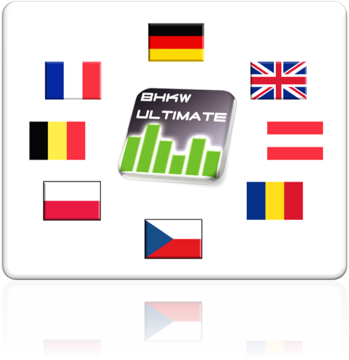 BHKW-Ultimate international 7 Lokalisationen und 6 Sprachen verfügbar. Sowie 6 verschiedenen Währungen auswählbar.